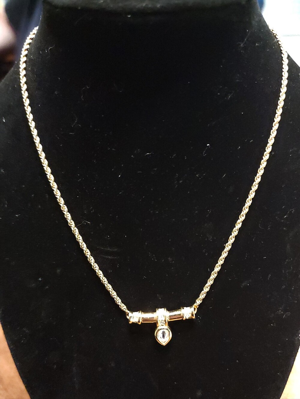 Christian Dior Gold Geometric Bar Pear Pendant Necklace Mint
